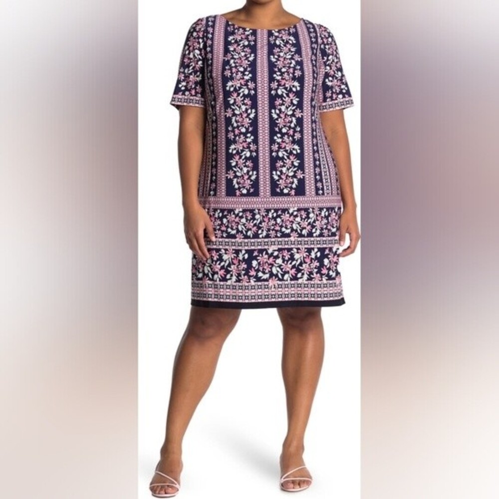 Eliza J Floral Border Print Jersey Dress Size 18W NWT